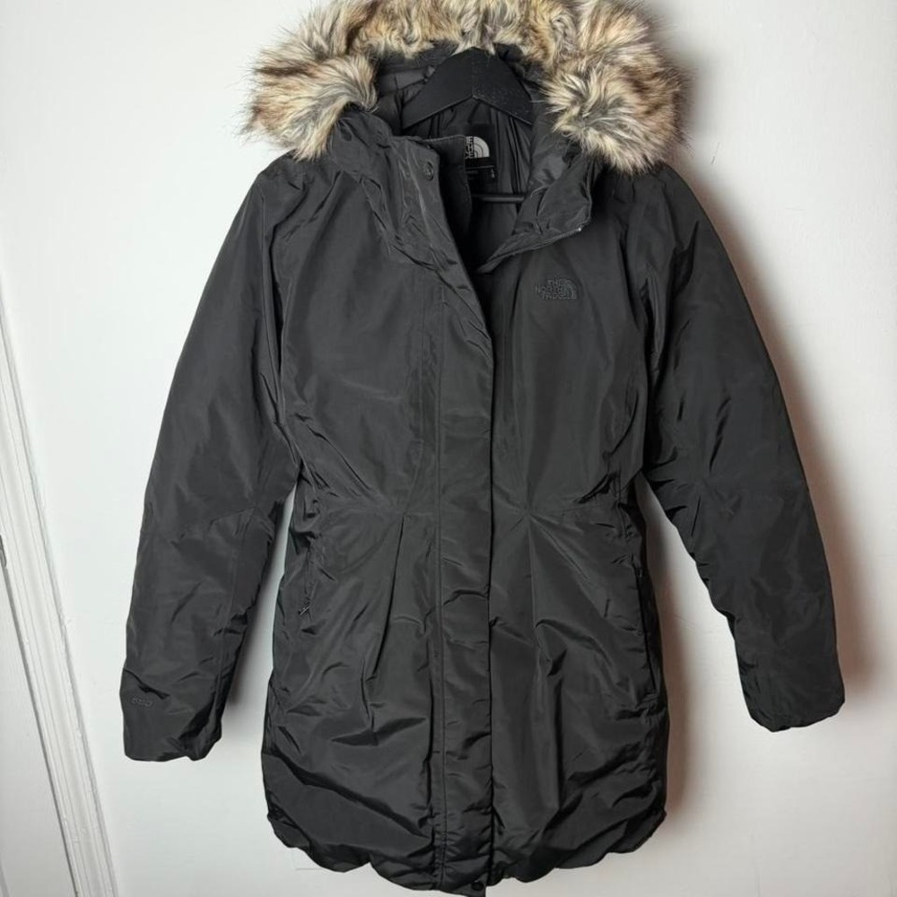 The North Face Women's Black Arctic Parka Hyvent Puff Down Coat Fur Jacket Large